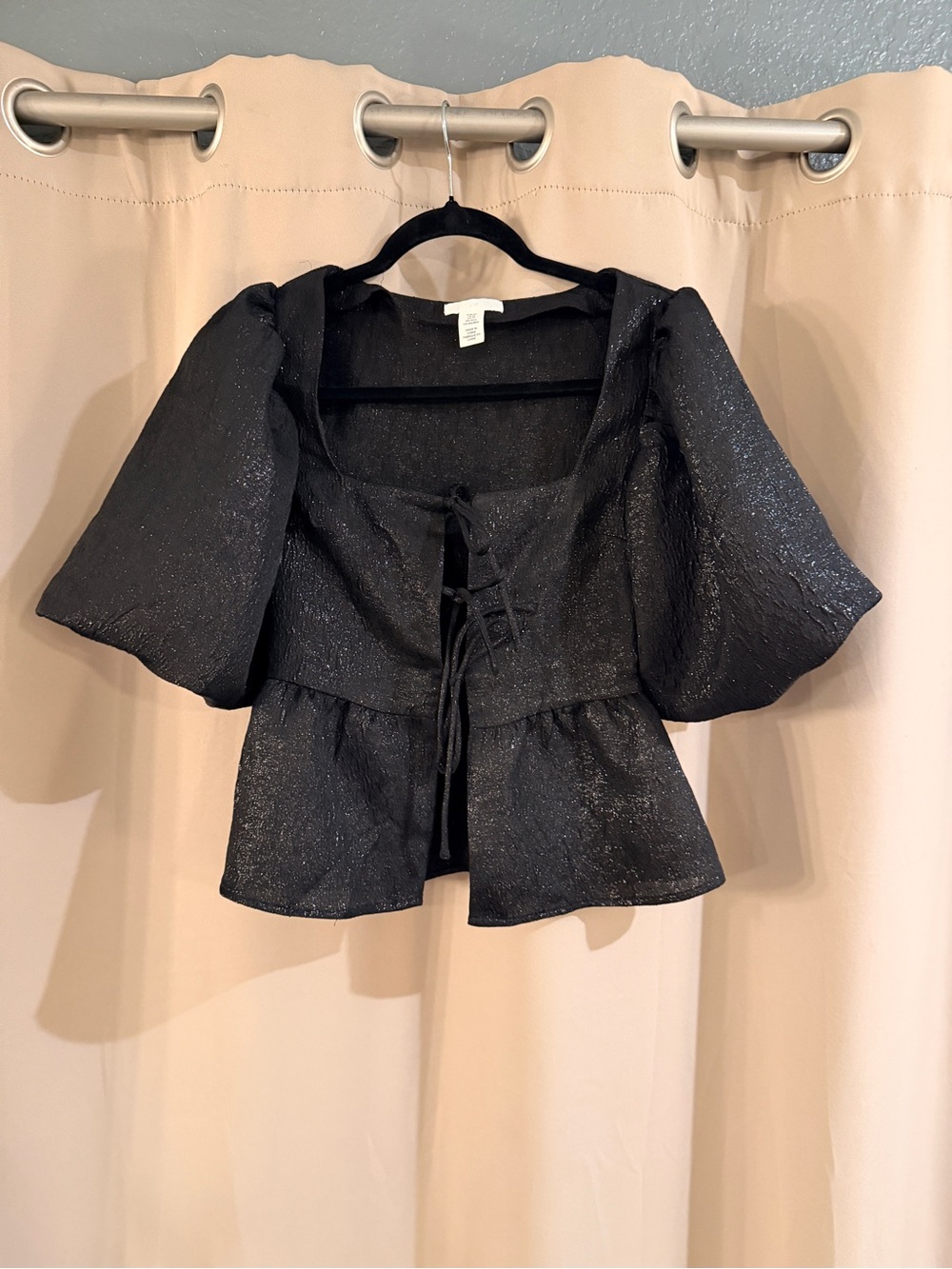 H&M Black Sparkle Lace-Up Blouse